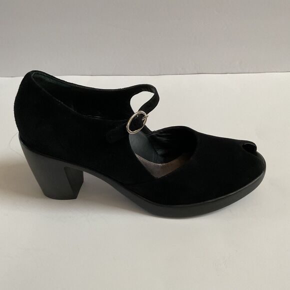 Dansko Tillie Mary Jane Pumps 38 7.5-8 Black Suede Leather Heels Peep Toe Shoes - Picture 4 of 9